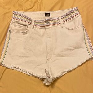 Lee Women's Cream Jean Shorts with rainbow Stripes